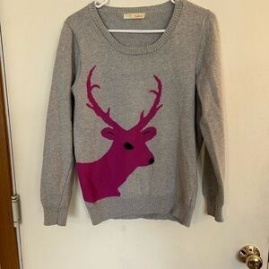Tulle ladies medium knit sweater gray with pink deer